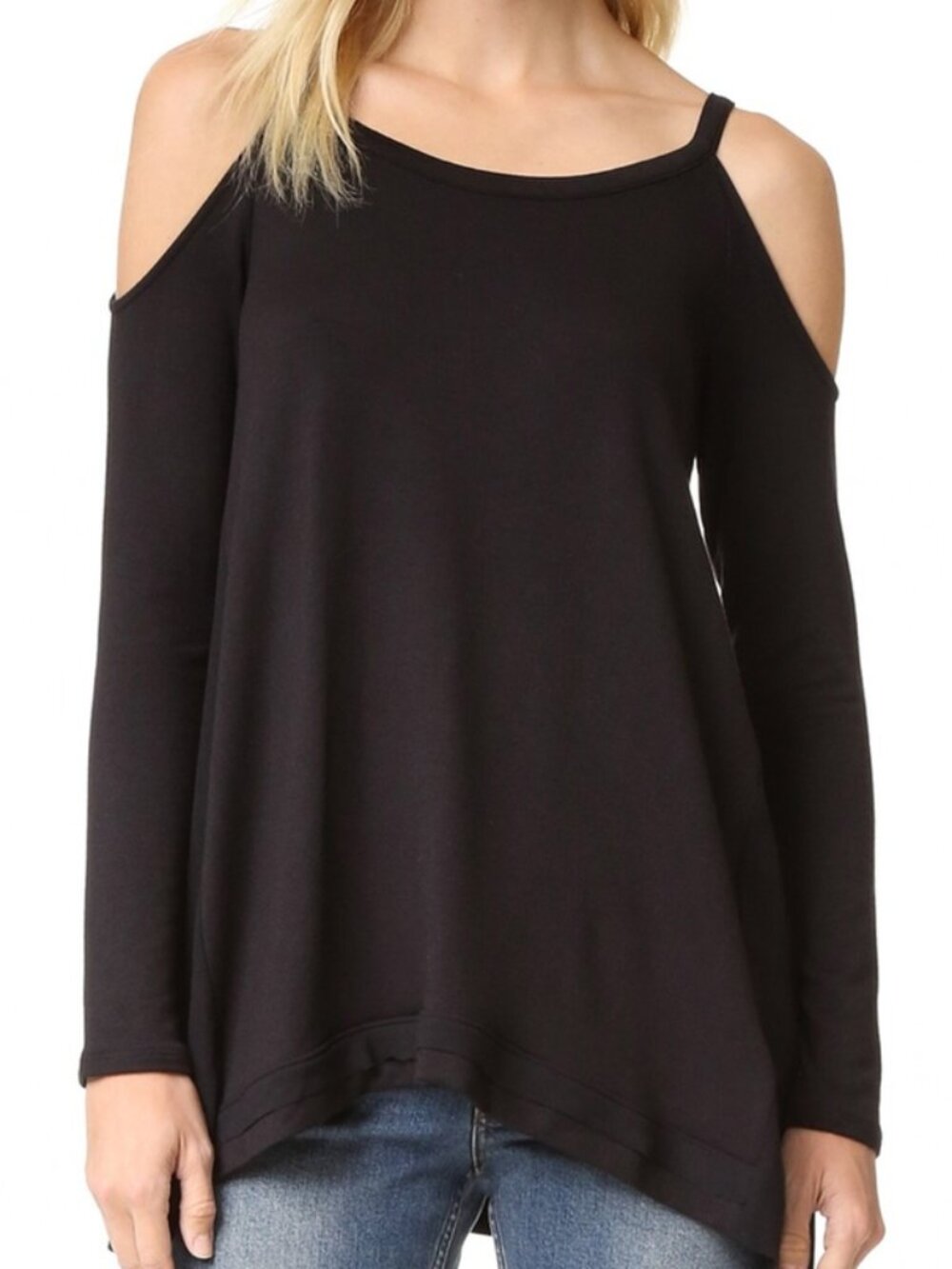 Ella Moss cold shoulder black long sleeve tunic top M